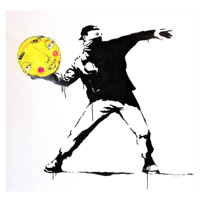 Utopia - Man throwing flowers ops Bubbles, Antiek en Kunst, Kunst | Designobjecten