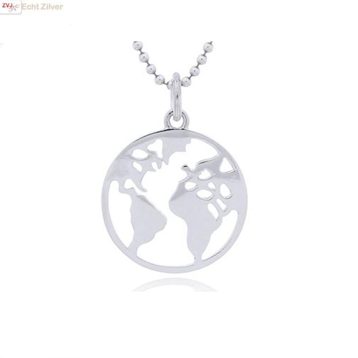 925 Zilveren platte wereldbol kettinghanger, Sieraden, Tassen en Uiterlijk, Kettinghangers, Nieuw, Verzenden