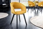 Design stoel NORDIC STAR mosterdgeel structuurstof houten, Huis en Inrichting, Stoelen, Ophalen of Verzenden, Nieuw