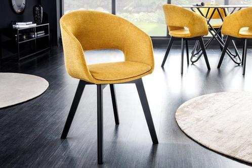 Design stoel NORDIC STAR mosterdgeel structuurstof houten, Huis en Inrichting, Stoelen, Ophalen of Verzenden