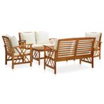 vidaXL 5-delige Loungeset met kussens massief acaciahout, Verzenden, Nieuw, Hout, Loungeset