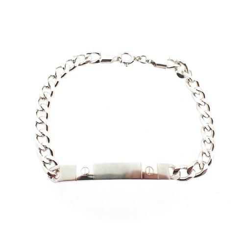 Zilveren gourmet armband met graveerplaatje | 21 cm, Sieraden, Tassen en Uiterlijk, Armbanden, Overige kleuren, Gebruikt, Zilver