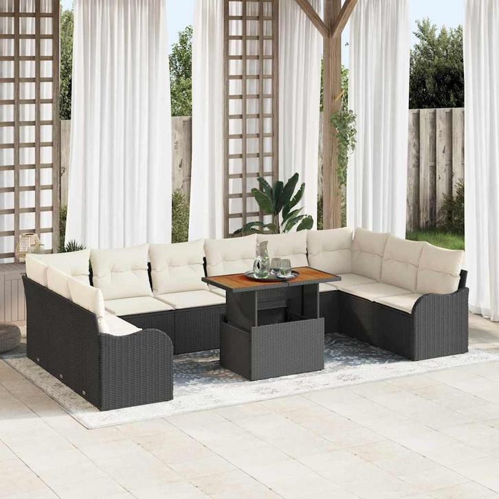 vidaXL Tuin Sofa Set met opslag 11 pcs Zwart Poly riet, Tuin en Terras, Tuinsets en Loungesets, Nieuw, Rotan, Verzenden