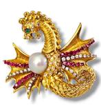 Broche - 18 karaat Geel goud, Prachtige 18k gouden diamanten