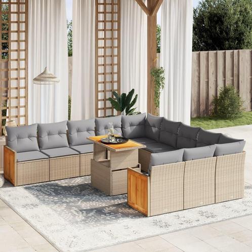 vidaXL 11-delige Tuinset met kussens poly rattan beige, Tuin en Terras, Tuinsets en Loungesets, Tuinset, Nieuw, Rotan, Verzenden