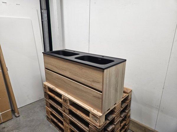 Badmeubel 120 x 46 cm licht eiken met mat zwarte wastafel, Doe-het-zelf en Verbouw, Sanitair, Bad, Nieuw, Ophalen of Verzenden