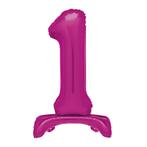 Roze Cijfer Ballon 1 Jaar Met Standaard 76cm, Verzenden, Nieuw