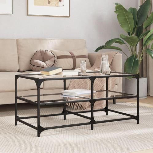 vidaXL Salontafel met transparant glazen blad 98,5x50x45 cm, Huis en Inrichting, Tafels | Salontafels, 50 tot 100 cm, Nieuw, Overige houtsoorten