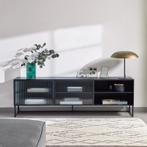 *WOONWINKEL* Kave Home Trixie Zwart Tv-meubel Met Ribbelglas, Nieuw, Verzenden