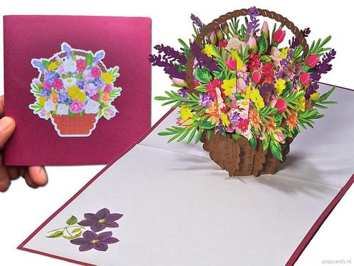 Bloemenmand gemengd boeket Clematis pop-up kaart, Diversen, Wenskaarten, Verzenden