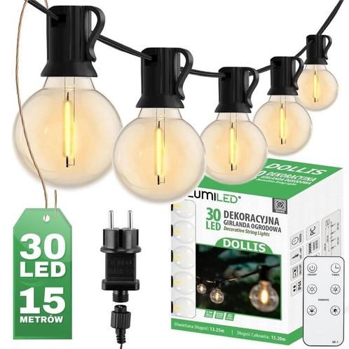 Buitenlichtsnoer 15,2m – 30x LED Ballen 3000K met Afstandsbe, Tuin en Terras, Buitenverlichting, Overige typen, Nieuw, Waterbestendig