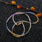 9 Krt. Multikleurige saffier kralen ketting | 47 cm, Sieraden, Tassen en Uiterlijk, Antieke sieraden, Ophalen of Verzenden, Goud