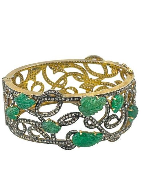 Armband Zilver, Antieke Juweel Armband met Diamanten en Jade, Sieraden, Tassen en Uiterlijk, Armbanden
