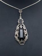 Zilver, Art Deco, Onyx - Ketting met hanger - Markasieten.
