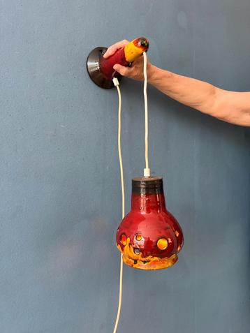 Red West Germany Ceramic Fat Lava Fishing Rod Wall Lamp beschikbaar voor biedingen