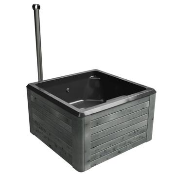 Rexener Silence Hottub op hout gestookt met een zwart bad beschikbaar voor biedingen
