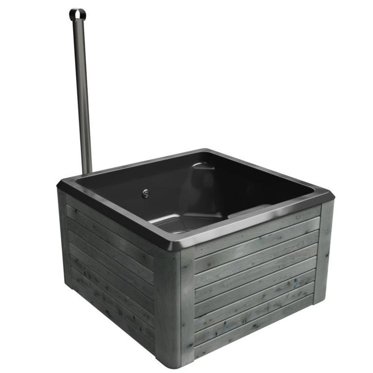 Rexener Silence Hottub op hout gestookt met een zwart bad, Tuin en Terras, Zwembaden, Overige typen, Nieuw, Vierkant, Ophalen of Verzenden