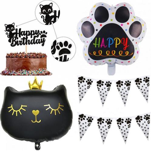 Poezen verjaardags pakket zwart/wit 4-delig, Dieren en Toebehoren, Katten-accessoires, Nieuw, Verzenden