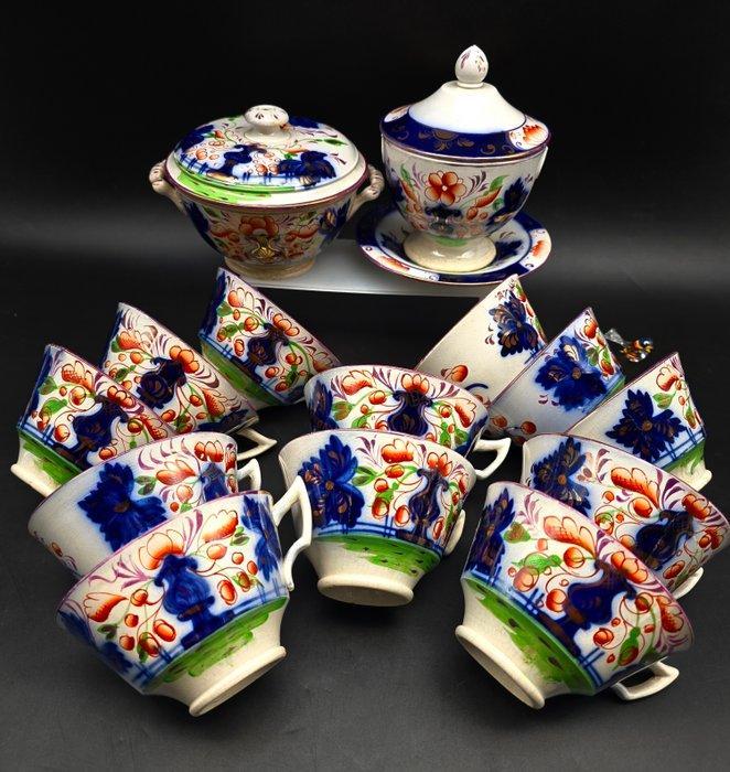 Gaudy Welsh 19Th - Tafelservies voor 12 (15) - Imari -, Antiek en Kunst, Antiek | Glas en Kristal