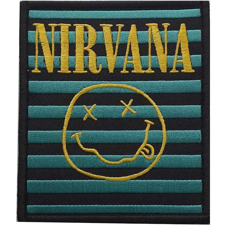Nirvana - Logo & Smiley Stripes patch officiële merchandise, Verzamelen, Muziek, Artiesten en Beroemdheden, Kleding, Nieuw, Ophalen of Verzenden