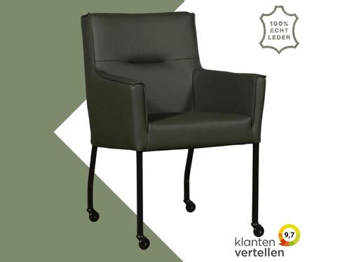 Leren eetkamerstoel Lucky - Toledo Verde (donkergroen), Huis en Inrichting, Stoelen, Eén, Overige kleuren, Nieuw, Leer, Ophalen of Verzenden