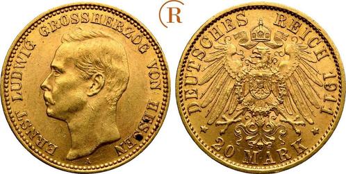 20 Mark goud 1911 A Kaiserreich: Hessen: Ernst Ludwig, 18..., Postzegels en Munten, Munten | Europa | Niet-Euromunten, Verzenden