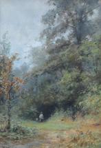 Piet Schipperus (1840-1929) - Boslandschap met jager, Antiek en Kunst, Kunst | Schilderijen | Klassiek