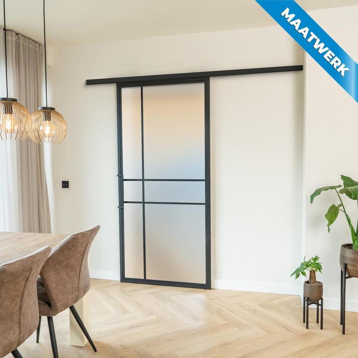 Stalen Schuifdeur met koofsysteem 6 Vlaks Maatwerk Mat glas, Doe-het-zelf en Verbouw, Kozijnen en Schuifpuien, Nieuw, Inclusief glas