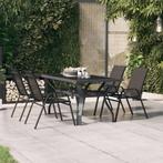 vidaXL Tuintafel 140x70x70 cm staal en glas grijs en zwart, Verzenden, Nieuw, Metaal
