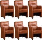 Set van 6 Cognac leren landelijke eetkamerfauteuils - Granad, Huis en Inrichting, Stoelen, Overige kleuren, Nieuw, Leer, Ophalen of Verzenden