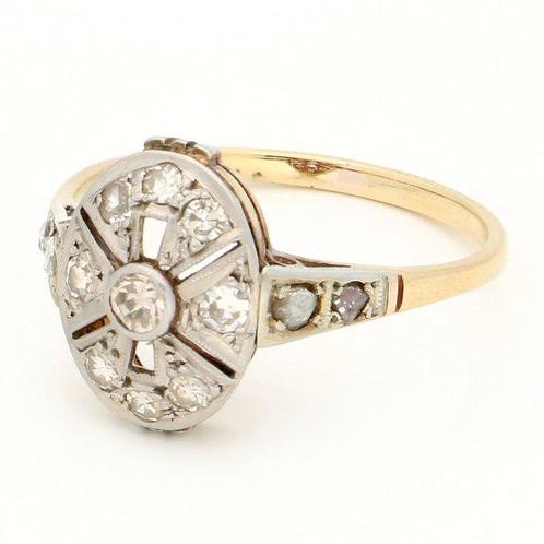 Ring - 14 karaat Geel goud, Platina Diamant (Natuurlijk), Sieraden, Tassen en Uiterlijk, Ringen