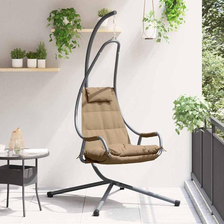 vidaXL Hangende ei-stoel Taupe 94 x 107 x 196.5 cm Staal, Tuin en Terras, Tuinbanken, Nieuw, Metaal, Verzenden