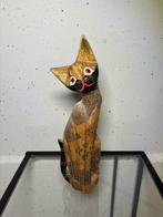 Beeld, Art Deco Houten Poes met Sierlijke Gravures - 35.5 cm
