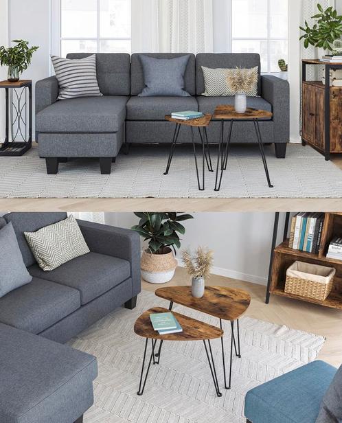 Bijzettafel Set van 2 – Industrieel Design – Vintage Bruin, Huis en Inrichting, Tafels | Bijzettafels, 45 tot 60 cm, 55 tot 75 cm