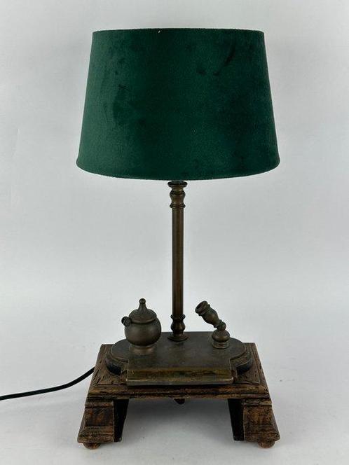 Tafellamp - Brons, Hout - een inktpot tafellamp, Antiek en Kunst, Antiek | Overige Antiek