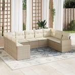 vidaXL 9-delige Loungeset met kussens poly rattan beige, Tuin en Terras, Verzenden, Nieuw, Rotan, Loungeset