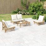 vidaXL 4-delige Loungeset met kussens bamboe crèmewit, Tuin en Terras, Verzenden, Nieuw, Hout, Loungeset