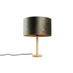 Tafellamp hout met velours kap groen 35cm - Mels, Huis en Inrichting, Lampen | Tafellampen, Nieuw, Overige materialen, Klassiek / Antiek