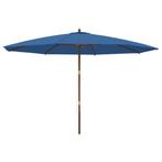 Azuurblauwe Parasol 400cm - Houten Paal - retourdeal, Tuin en Terras, Ophalen of Verzenden, Nieuw, 3 tot 4 meter, Stokparasol