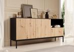 Meubella | Dressoir eiken met zwart 180cm | Opbergkast, Verzenden, 150 tot 200 cm, Nieuw, Industrieel