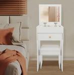 Witte Kaptafel met Spiegel, Kruk en Opbergvakken – Compact, Verzenden, Nieuw