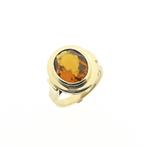 Vintage gouden solitair ring met citrien, Gebruikt, Overige kleuren, Ophalen of Verzenden, 17 tot 18