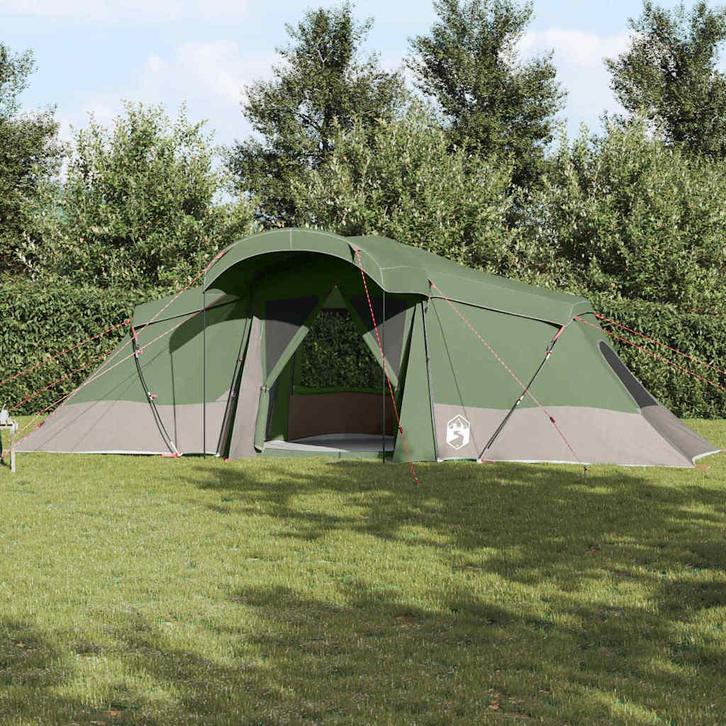 vidaXL Gezinstent met dak Groen en Grijs 721 x 335 x 212 cm, Caravans en Kamperen, Tenten, Nieuw, Verzenden