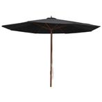 vidaXL Parasol met houten paal 350 cm zwart, Nieuw, Verzenden