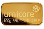 Umicore 100 gram goudbaar (Umicore is LBMA gecertificeerd), Postzegels en Munten, Edelmetalen en Baren, Goud, Verzenden