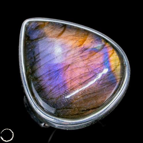 Labradoriet kristallen ring 60,6ct 925 zilver- 12.12 g, Verzamelen, Mineralen en Fossielen