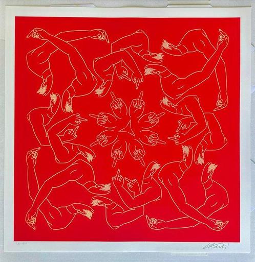 Ai Weiwei (1957) - Middle Finger in Red (Hand signed), Antiek en Kunst, Kunst | Schilderijen | Modern