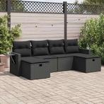 vidaXL 6-delige Loungeset met kussens poly rattan zwart, 6 zitplaatsen, Nieuw, Loungeset, Verzenden