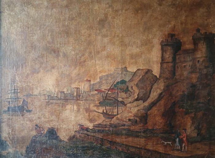 Scuola europea (XIX-XX) - Grande paesaggio marittimo con, Antiek en Kunst, Kunst | Schilderijen | Klassiek