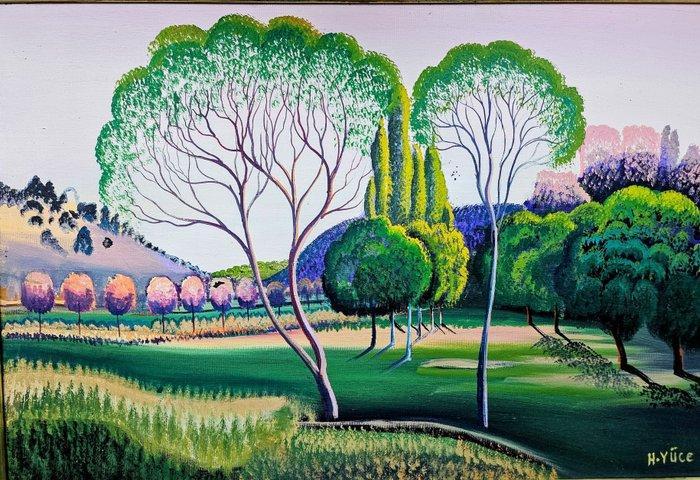 Hüseyin Yüce (1928-2015) - Landschap op doek in olieverf, Antiek en Kunst, Kunst | Schilderijen | Modern